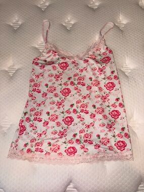 Daisy Fuentes Pale Pink Floral Strap Top with Lace Accent